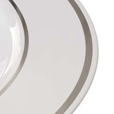 9" White/Silver Line Design Plastic Plates (120 Count) - Yom Tov Settings